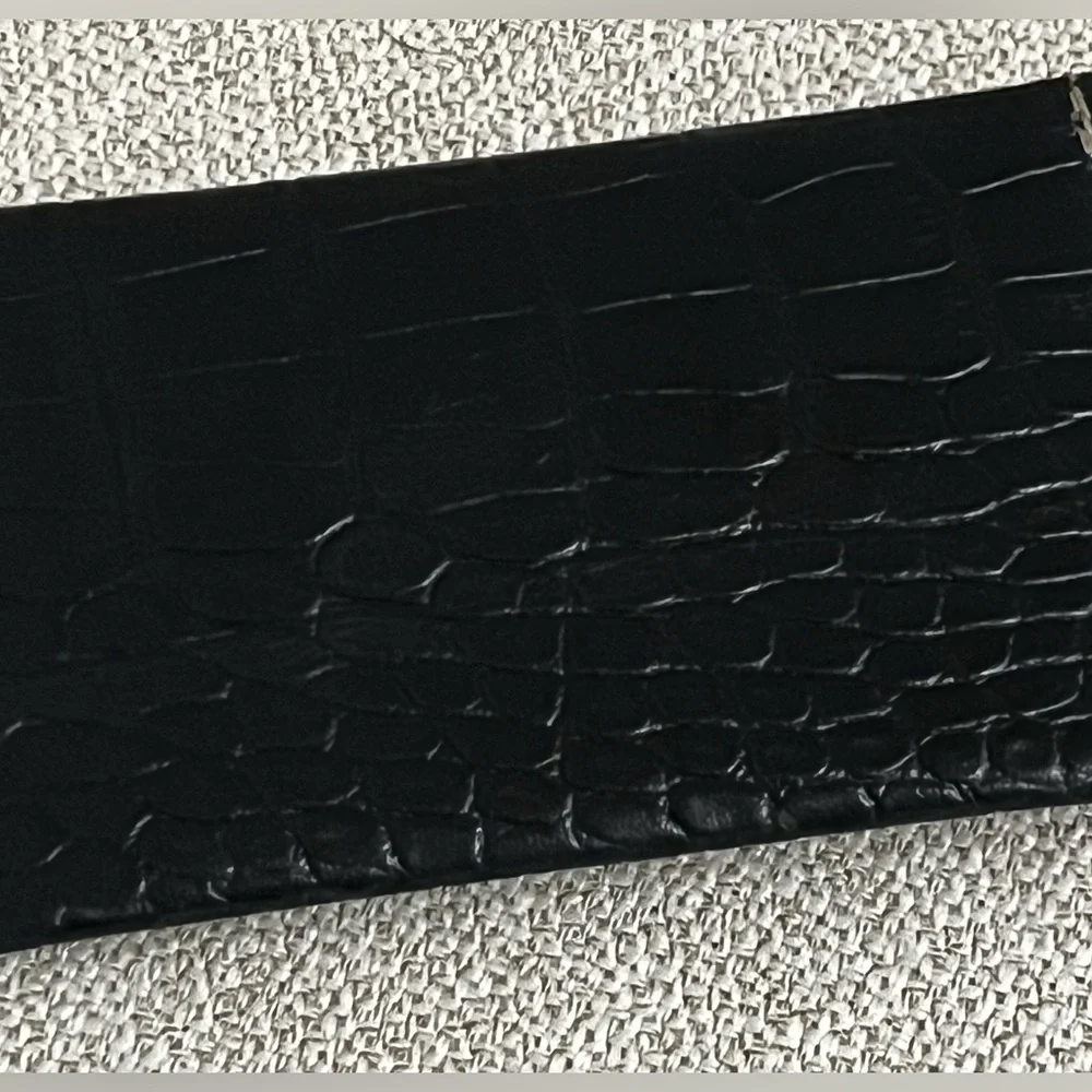 Daniel Swarovski Black Croc-Embossed Leather Wallet with Crystal EUC